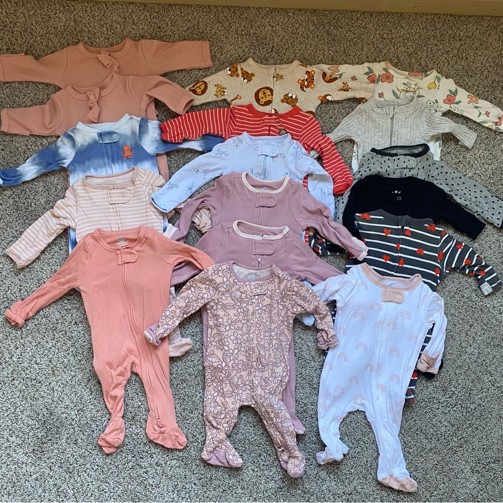 Baby Girl Newborn Pajama Lot / Bundle Sleep n Play Zippered Footed Sleepers